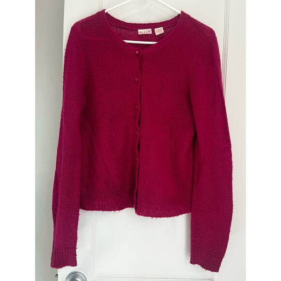 Vintage 90s Y2K Alloy Pink Fuzzy Cardigan Sweater Large XL Mean Girls Barbie Fun - Picture 1 of 4